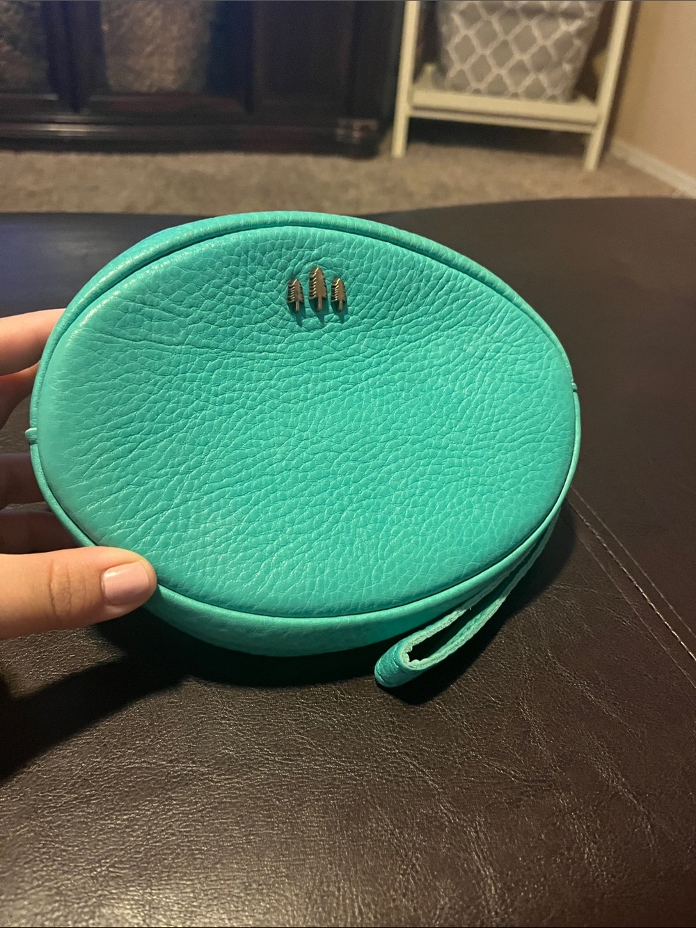 Turquoise Leather Round Wristlet Bag roswell pouch